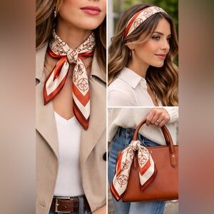 Vintage S.N. Kent Acetate Scarf Cream Rust Monogram Japan Square Scarf